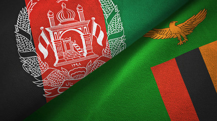 Afghanistan and Zambia two flags textile cloth, fabric texture