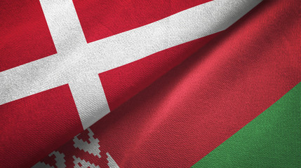 Denmark and Belarus two flags textile cloth, fabric texture