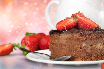 Chocolate cake with chocolate creame isolated on white