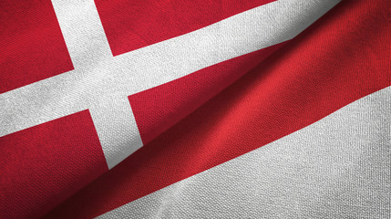 Fototapeta premium Denmark and Indonesia two flags textile cloth, fabric texture