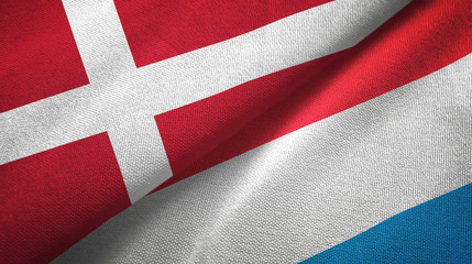 Denmark and Luxembourg two flags textile cloth, fabric texture