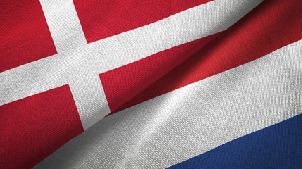 Denmark and Netherlands two flags textile cloth, fabric texture