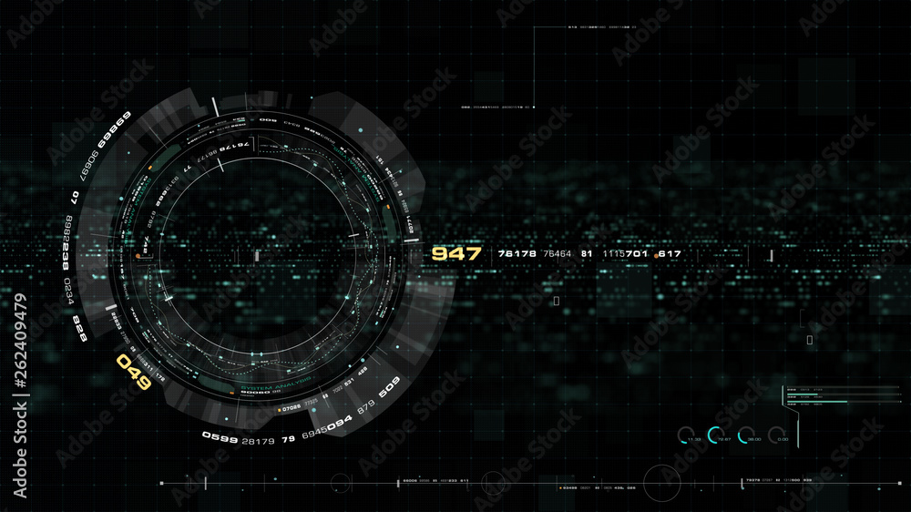 Poster Futuristic motion graphic user interface head up display screen with Holographic Earth and digital data telemetry information display for digital background computer desktop display screen