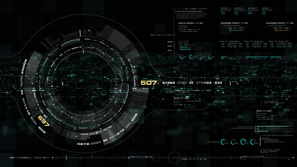 Futuristic motion graphic user interface head up display screen with Holographic Earth and digital data telemetry information display for digital background computer desktop display screen