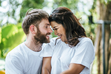 Happy Smiling Couple diversity in love moment together