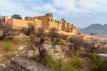 Fototapeta na wymiar Amber fort and palace in Maotha Lake. Rajasthan. India