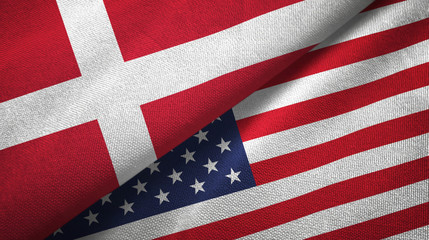 Denmark and United States two flags textile cloth, fabric texture