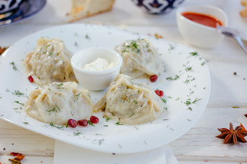 Manti or manty dumplings, popular asian dish.