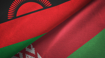 Malawi and Belarus two flags textile cloth, fabric texture
