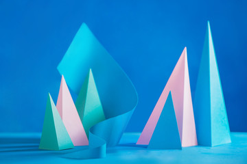 Abstract pastel tone header. Origami papercraft sculpture in pastel tones. Vibrant design template with modern shapes and copy space