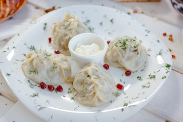 Manti or manty dumplings, popular asian dish.
