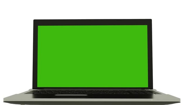 Camera zooms to Laptop (notebook) screen. Green screen (Chroma key). High-quality 4K 3D rendering.
