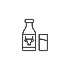 Bottle of milk and glass line icon. linear style sign for mobile concept and web design. Cow milk outline vector icon. Dairy product symbol, logo illustration. Pixel perfect vector graphics