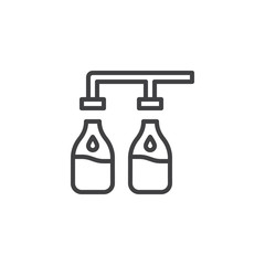 Automatic milking system line icon. linear style sign for mobile concept and web design. Milk pouring in bottles outline vector icon. Symbol, logo illustration. Pixel perfect vector graphics