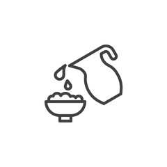 Bowl of porridge and milk jar line icon. linear style sign for mobile concept and web design. Milk porridge outline vector icon. Dairy products symbol, logo illustration. Pixel perfect vector graphics