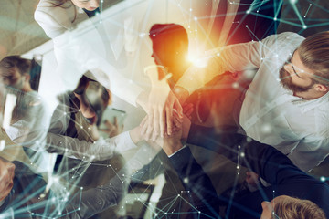 Business people putting their hands together. Concept of startup, integration, teamwork and...