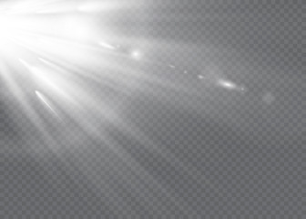 White glowing light explodes on a transparent background. Sparkling magical dust particles. Bright Star. Transparent shining sun, bright flash. Vector sparkles.