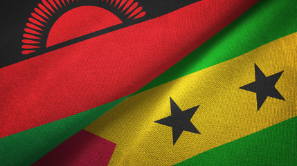 Malawi and Sao Tome and Principe two flags textile cloth, fabric texture