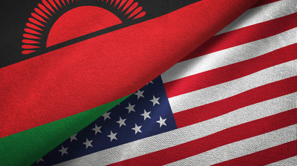 Malawi and United States two flags textile cloth, fabric texture