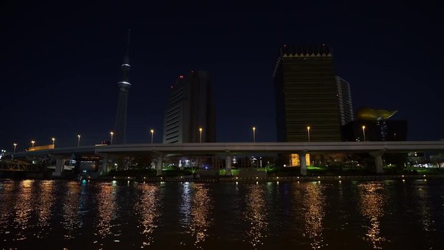 Tokyo skyline on the Sumida River at night, Japan