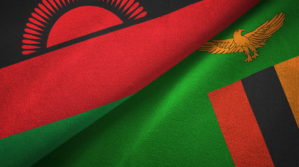 Malawi and Zambia two flags textile cloth, fabric texture