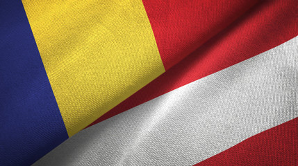 Romania and Austria two flags textile cloth, fabric texture