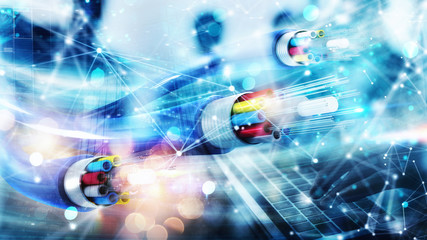 Internet connection with optical fiber. Concept of fast internet