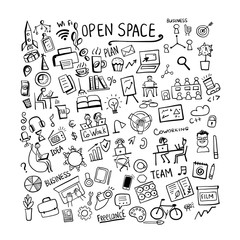 Fototapeta premium Coworking space, concept background for your design