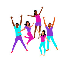 happy people. people in jump. a group of people rejoices