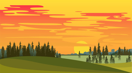 landscape of the middle band at sunset. vector landscape of nature