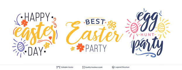 Set of Happy Easter holiday text compositions.