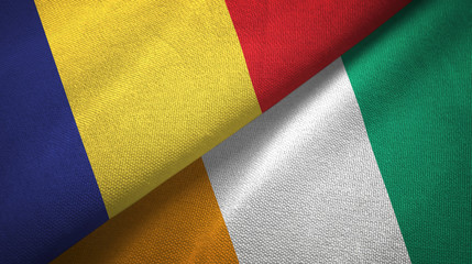 Romania and Cote d'Ivoire Ivory coast two flags textile fabric texture