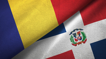 Romania and Dominican Republic two flags textile cloth, fabric texture