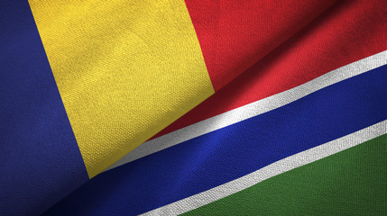Romania and Gambia two flags textile cloth, fabric texture