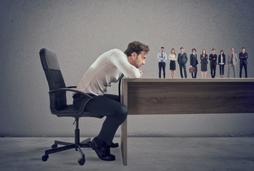 Boss selects suitable candidates to the workplace. Concept of recruitment and team