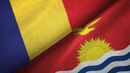 Romania and Kiribati two flags textile cloth, fabric texture