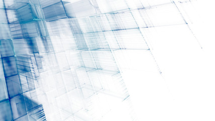 Abstract blue on white background element. Fractal graphics 3d illustration. Science or technology concept.