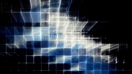 Fototapeta na wymiar Abstract blue on black background element. Fractal graphics 3d illustration. Science or technology concept.