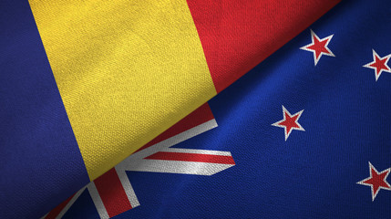 Romania and New Zealand two flags textile cloth, fabric texture