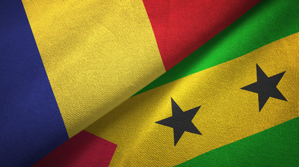 Romania and Sao Tome and Principe two flags textile cloth, fabric texture