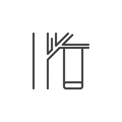 Tree with a swing line icon. linear style sign for mobile concept and web design. Swing hanging on a tree outline vector icon. Outdoors, recreation symbol, logo illustration. Pixel perfect vector 