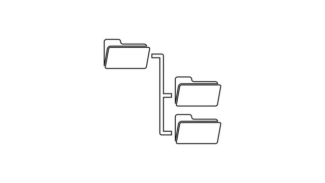 Grey Folder tree line icon on white background. Computer network file folder organization structure flowchart. 4K Video motion graphic animation