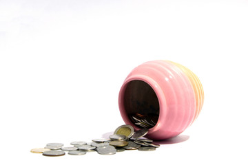 jar of coins isolated on white background
