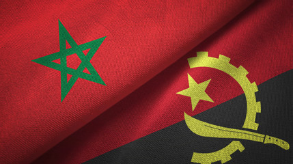Morocco and Angola two flags textile cloth, fabric texture