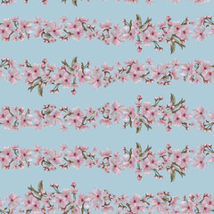 Pink Flower Garland Seamless Pattern. Sakura Springtime Design for Print, Background, Gift Wrap, Wallpaper, and Textile.