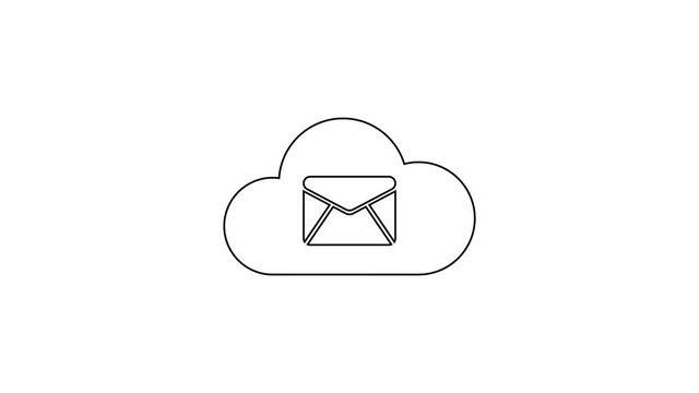 Grey Cloud mail server line icon on white background. Cloud server hosting for email. Online message service. Mailbox sign. 4K Video motion graphic animation