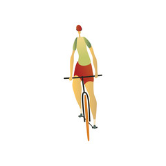 Man in a helmet riding a bike forward. Vector illustration.