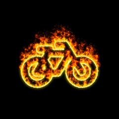 The symbol bicycle burns in red fire
