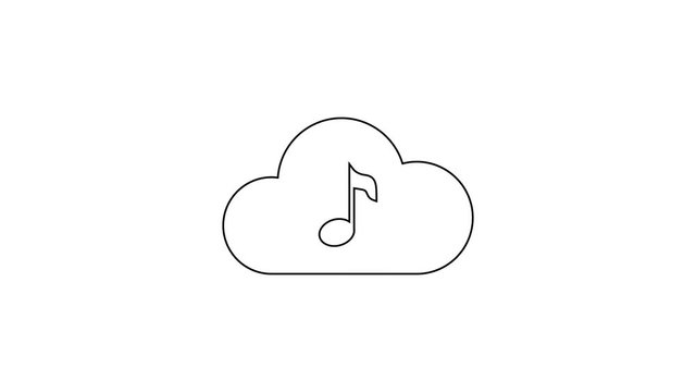 Grey Music streaming service line icon on white background. Sound cloud computing, online media streaming, online song, audio wave. 4K Video motion graphic animation