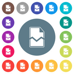 Broken page flat white icons on round color backgrounds